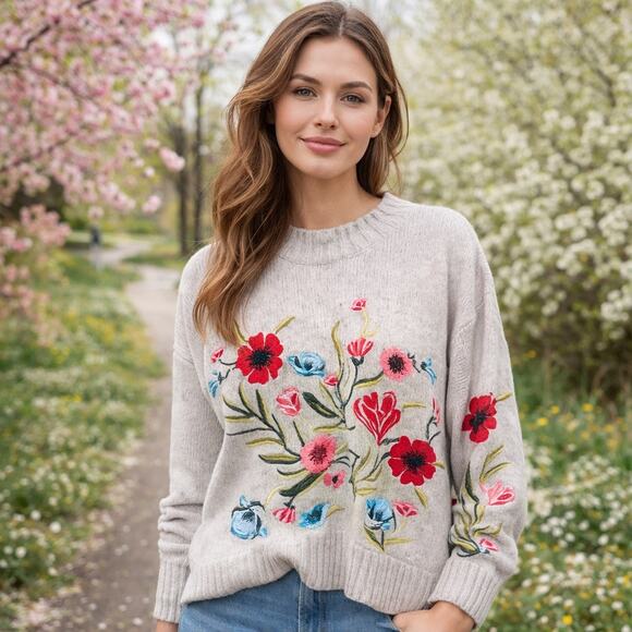 Romeo Juliet Couture Floral Poppy Embroidered Oversized Grandmacore Small - Picture 2 of 10